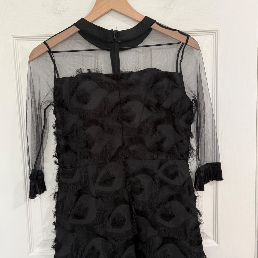 Whimsigoth Dress Womens XS Black Eyelash Fringe Mesh Yoke Cocktail LBD Gothic - Picture 4 of 10